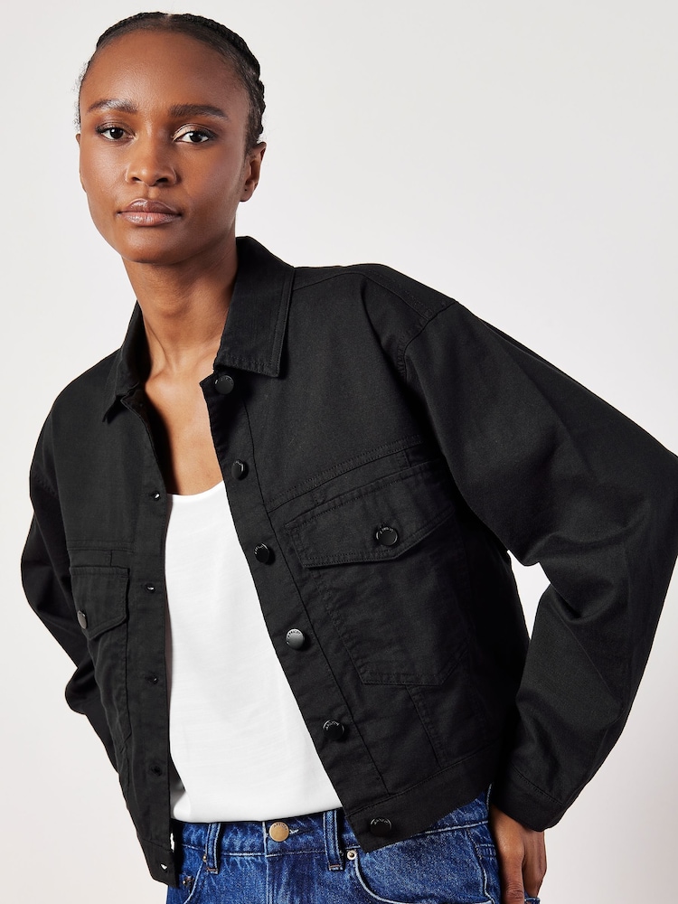 Apricot Black Boxy Twill Jacket - Image 2 of 4 Apricot Black Boxy Twill Jacket - Image 2 of 4