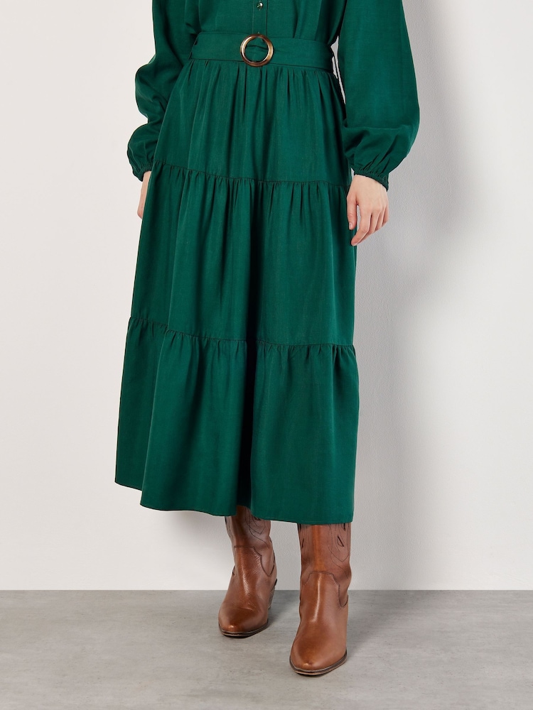 Apricot Green Ring Belt Tiered Boho Skirt - Image 1 of 4