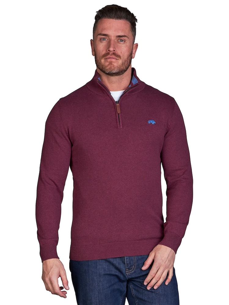 Raging Bull Klassischer Strickpullover mit kurzem Reißverschluss, Rot - Bild 1 von 4 Raging Bull Klassischer Strickpullover mit kurzem Reißverschluss, Rot - Bild 1 von 4