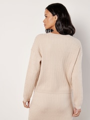 Apricot Cream Fine Gauge Cable Batwing Jumper - Image 2 of 4