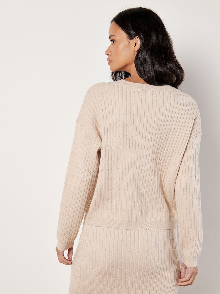 Apricot Cream Fine Gauge Cable Batwing Jumper - Image 2 of 4