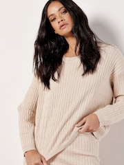 Apricot Cream Fine Gauge Cable Batwing Jumper - Image 3 of 4