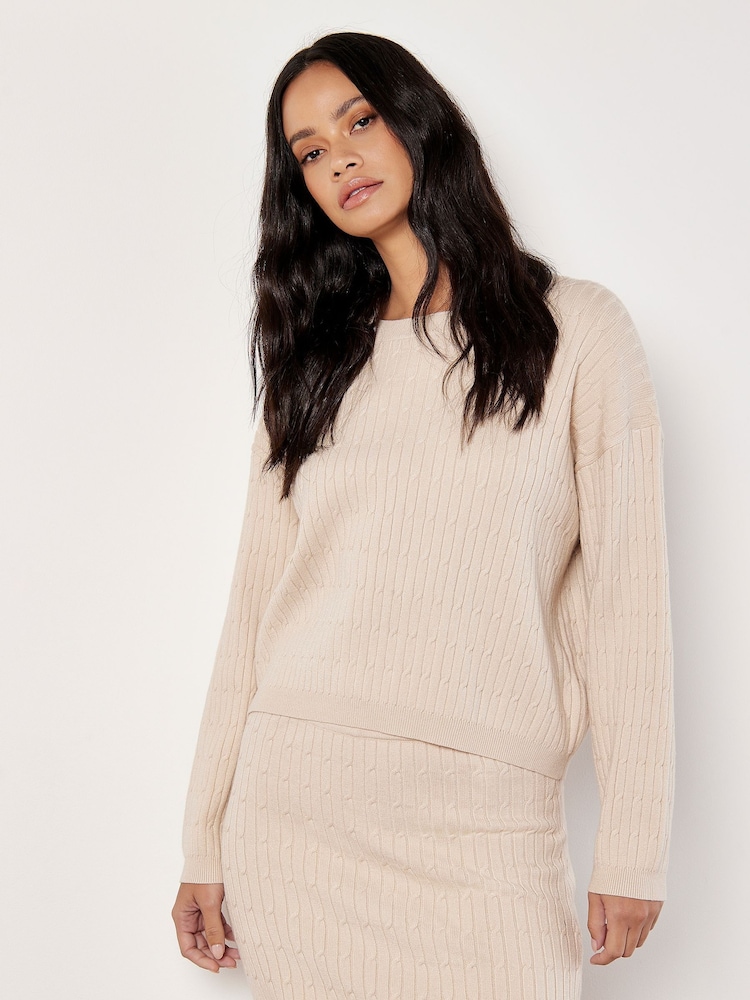 Apricot Cream Fine Gauge Cable Batwing Jumper - Image 4 of 4