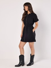Apricot Black Zip Up Utility Dress - Image 1 of 4