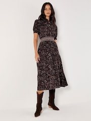 Apricot Black Paisley Shirt Midi Dress - Image 1 of 4