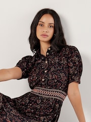 Apricot Black Paisley Shirt Midi Dress - Image 2 of 4