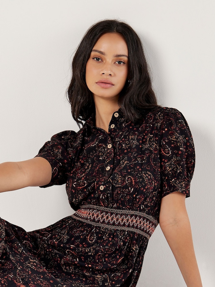 Apricot Black Paisley Shirt Midi Dress - Image 2 of 4