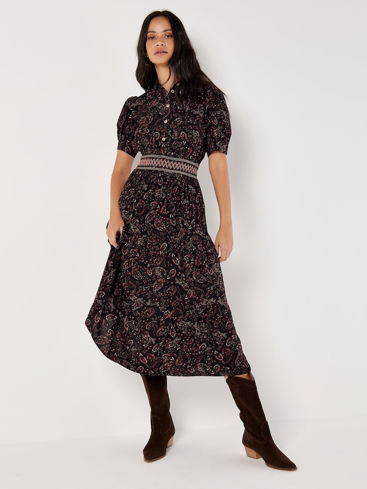 Apricot Black Paisley Shirt Midi Dress - Image 4 of 4