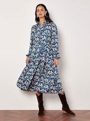 Apricot Blue Ikat Tiered Button Shirt Dress - Image 1 of 5