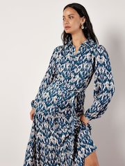 Apricot Blue Ikat Tiered Button Shirt Dress - Image 2 of 5