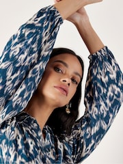 Apricot Blue Ikat Tiered Button Shirt Dress - Image 3 of 5