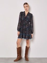 Apricot Blue Paisley Border Ruffle Dress - Image 1 of 4
