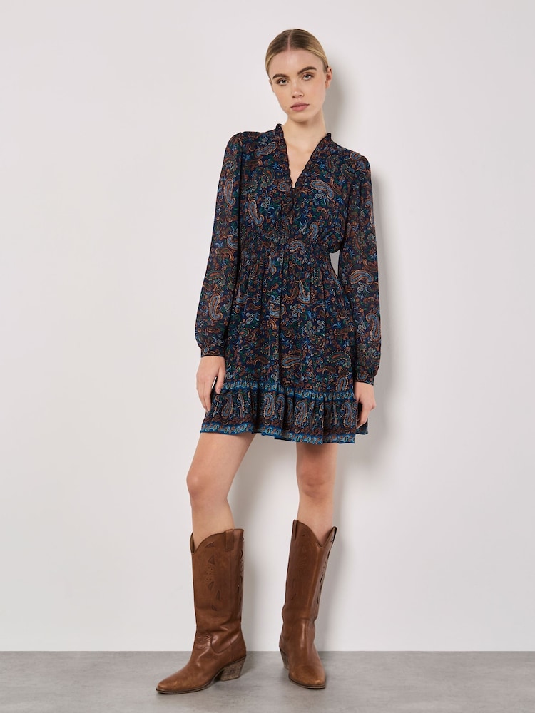 Apricot Blue Paisley Border Ruffle Dress - Image 1 of 4