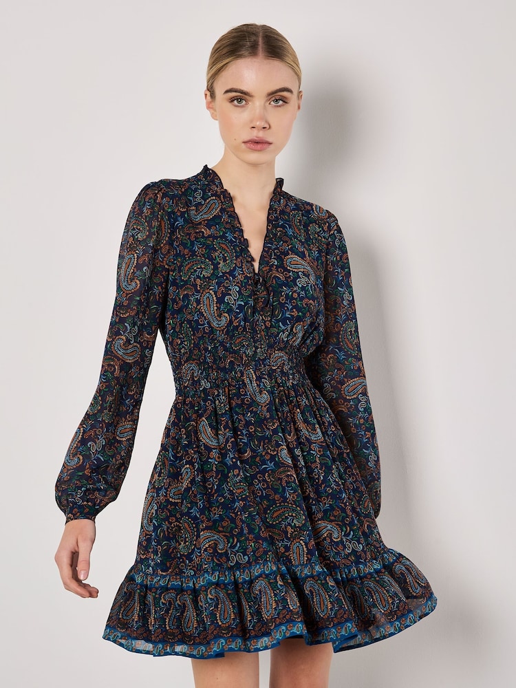 Apricot Blue Paisley Border Ruffle Dress - Image 2 of 4