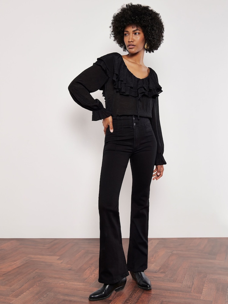 Apricot Black Ruffle Collar Blouse - Image 2 of 5