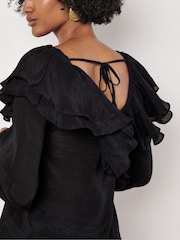 Apricot Black Ruffle Collar Blouse - Image 3 of 5