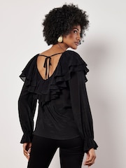Apricot Black Ruffle Collar Blouse - Image 4 of 5
