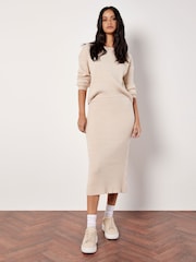 Apricot Cream Fine Gauge Cable Knit Midi Skirt - Image 2 of 4