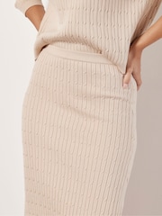 Apricot Cream Fine Gauge Cable Knit Midi Skirt - Image 3 of 4
