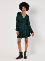 Apricot Green Barcode Print Wrap Dress - Image 1 of 4