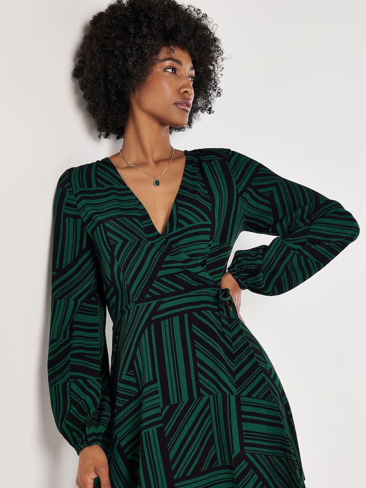 Apricot Green Barcode Print Wrap Dress - Image 2 of 4