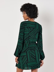 Apricot Green Barcode Print Wrap Dress - Image 3 of 4