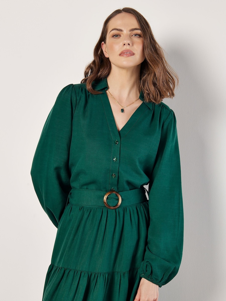 Apricot Green Open Collar Button Thru Shirt - Image 2 of 4 Apricot Green Open Collar Button Thru Shirt - Image 2 of 4
