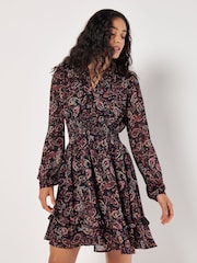 Apricot Pink Painterly Paisley Smock Frill Dress - Image 1 of 4