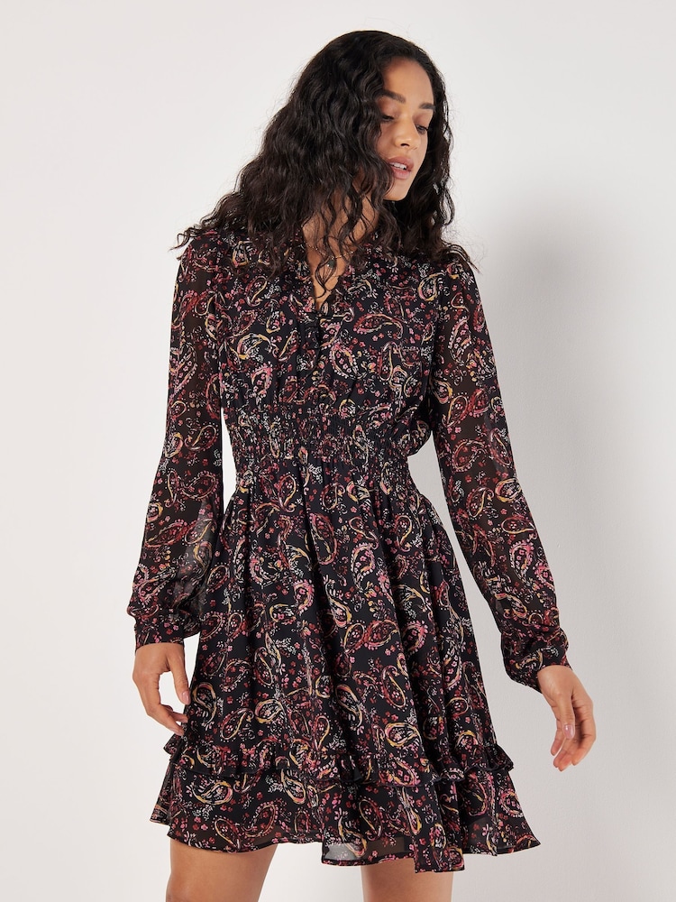 Apricot Pink Painterly Paisley Smock Frill Dress - Image 1 of 4
