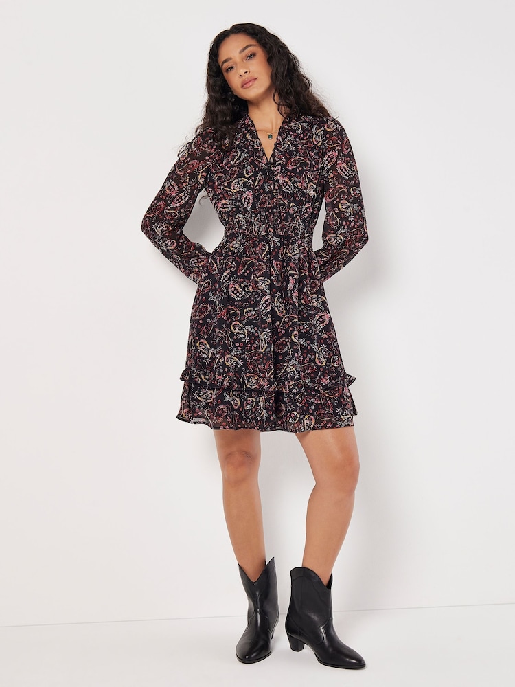 Apricot Pink Painterly Paisley Smock Frill Dress - Image 2 of 4