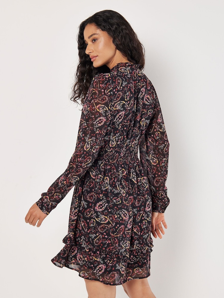 Apricot Pink Painterly Paisley Smock Frill Dress - Image 4 of 4