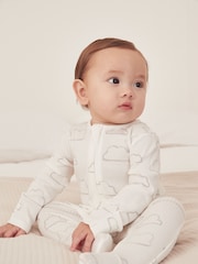 The White Company Cloud Rib Zip 100% Cotton White Sleepsuit - Image 1 of 6