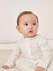 The White Company Cloud Rib Zip 100% Cotton White Sleepsuit - Image 2 of 6