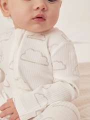 The White Company Cloud Rib Zip 100% Cotton White Sleepsuit - Image 3 of 6