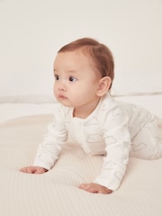 The White Company Cloud Rib Zip 100% Cotton White Sleepsuit - Image 4 of 6