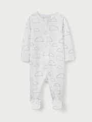The White Company Cloud Rib Zip 100% Cotton White Sleepsuit - Image 5 of 6
