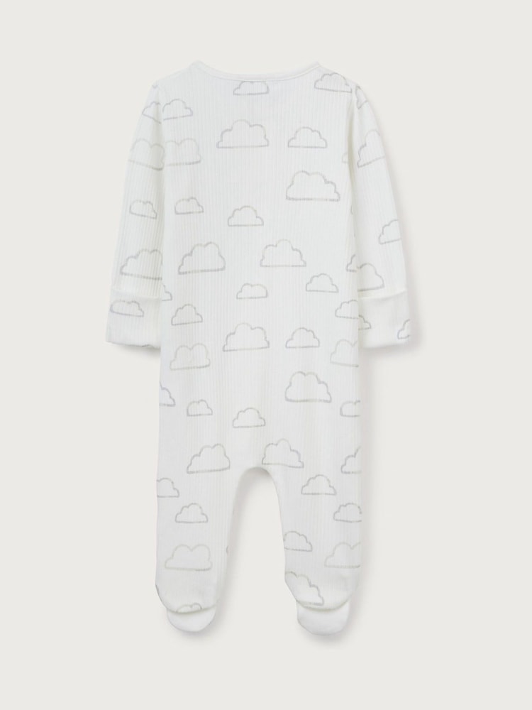 The White Company Cloud Rib Zip 100% Cotton White Sleepsuit - Image 6 of 6