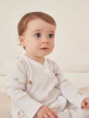 The White Company Organic Cotton Safari Families Wrap White Sleepsuit - Image 1 of 5