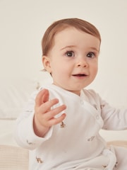 The White Company Organic Cotton Safari Families Wrap White Sleepsuit - Image 2 of 5