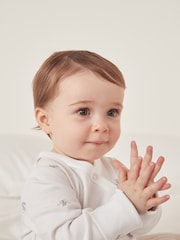 The White Company Organic Cotton Safari Families Wrap White Sleepsuit - Image 3 of 5