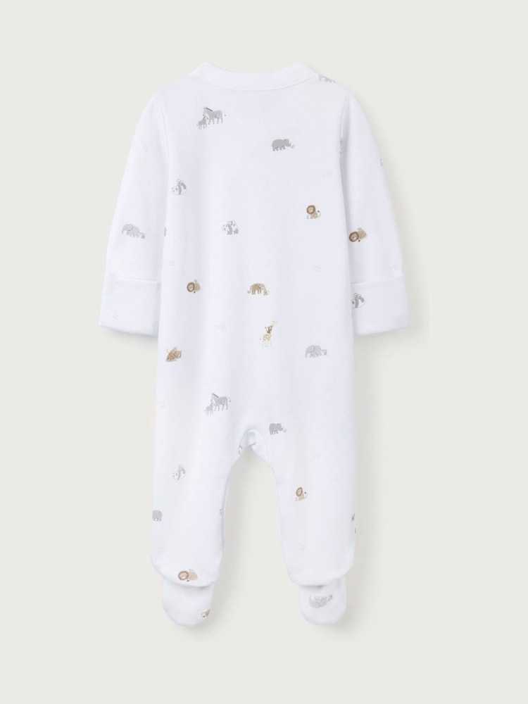 The White Company Organic Cotton Safari Families Wrap White Sleepsuit - Image 5 of 5