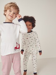The White Company Slim Fit Organic Cotton Cars And Stripe White Pyjamas Set Of 2 - Image 3 of 6