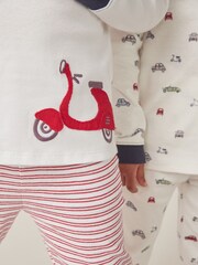 The White Company Slim Fit Organic Cotton Cars And Stripe White Pyjamas Set Of 2 - Image 5 of 6