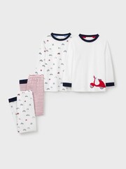 The White Company Slim Fit Organic Cotton Cars And Stripe White Pyjamas Set Of 2 - Image 6 of 6