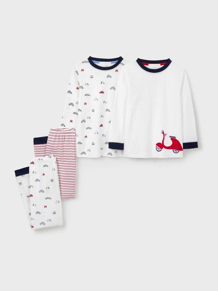 The White Company Slim Fit Organic Cotton Cars And Stripe White Pyjamas Set Of 2 - Image 6 of 6