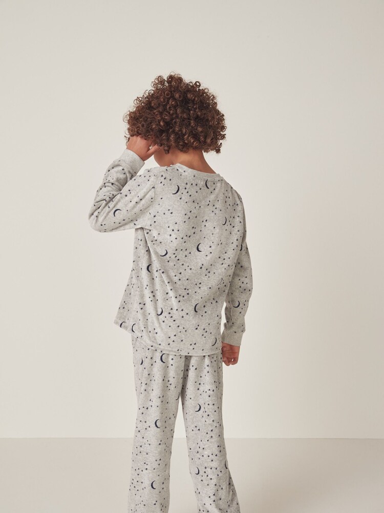 The White Company Prelaxed Fit Grey Organic Cotton Velour Moon & Star Pyjamas - Image 2 of 6 The White Company Prelaxed Fit Grey Organic Cotton Velour Moon & Star Pyjamas - Image 2 of 6