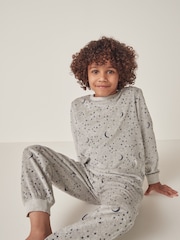 The White Company Prelaxed Fit Grey Organic Cotton Velour Moon & Star Pyjamas - Image 3 of 6