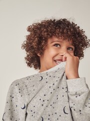 The White Company Prelaxed Fit Grey Organic Cotton Velour Moon & Star Pyjamas - Image 4 of 6