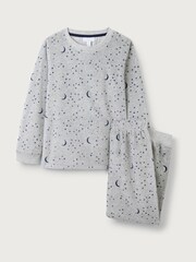 The White Company Prelaxed Fit Grey Organic Cotton Velour Moon & Star Pyjamas - Image 5 of 6