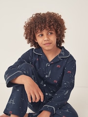 The White Company Relaxed Fit Blue Organic Cotton London Button Through Pyjamas - Image 3 of 5